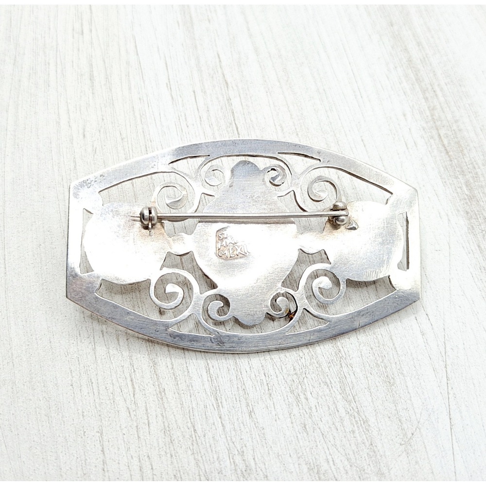 Vintage Sterling Silver Brooch Mid Century Mexico 925 Scroll Dome Pin - Picture 6 of 10